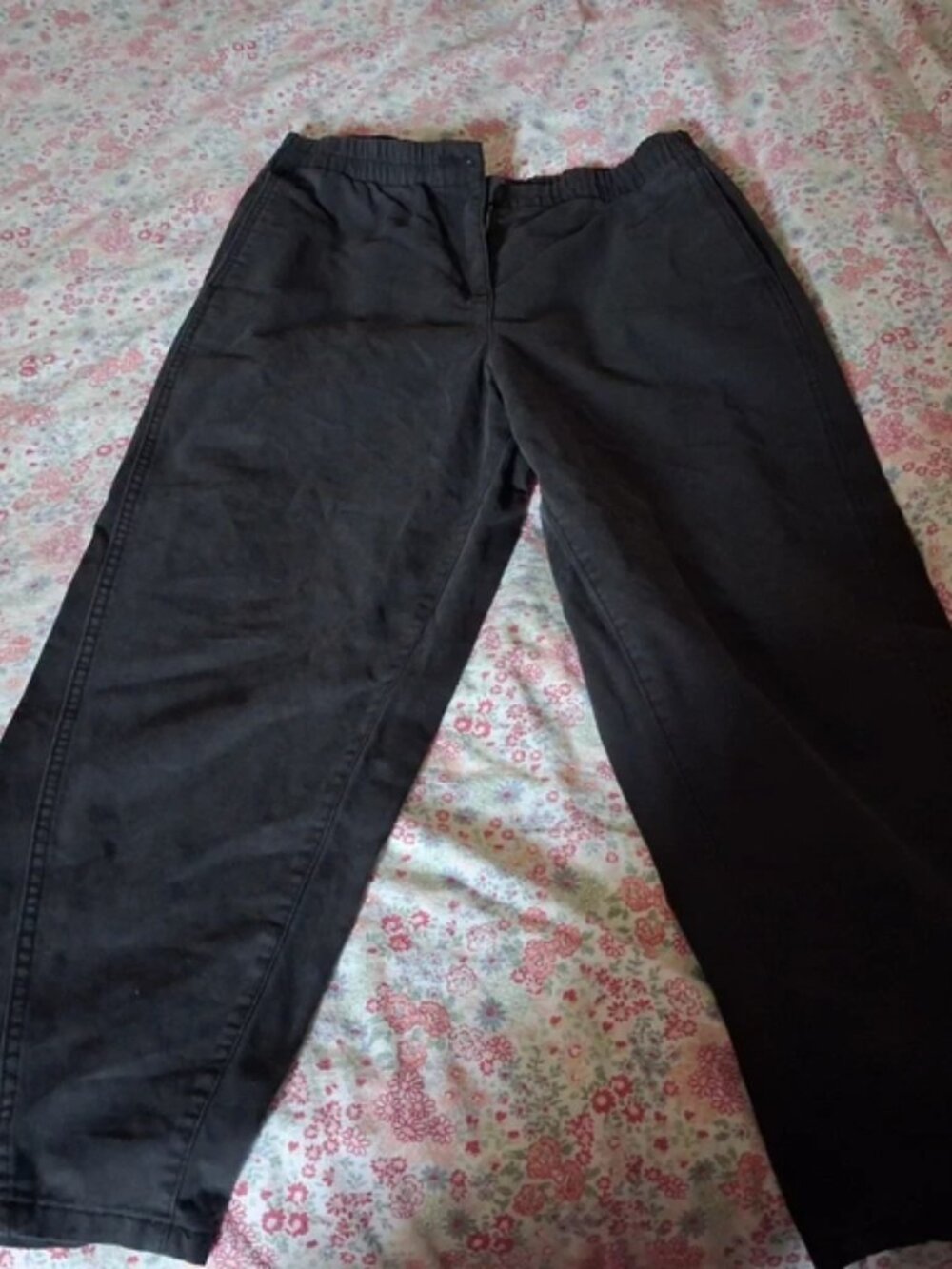 black straight leg trousers
